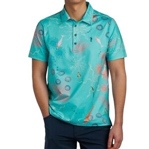 William Murray Golf Electric Sea Polo “Sea” Turquoise Green & Coral L NEW SEALED